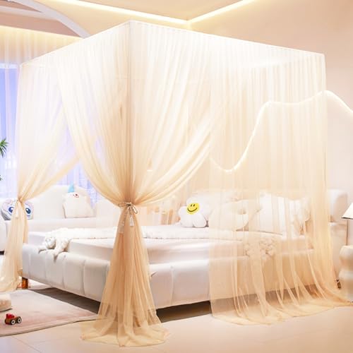 Akiky Princess Canopy Bed Curtains 4 Corners Post Mosquito Net - Cozy Drape Netting 4 Opening Bed Canopy Curtain for Girls...