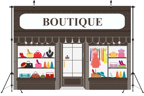 Loccor 7x5ft Fabric Cartoon Clothing Store Backdrop Fashion Boutique Shopping Mall Window Dress Handbag Photography Backgr...