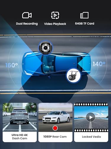 Portable CarPlay Screen for Car, 9'' Wireless Apple CarPlay & Android Auto Screen for Car, 4K Dash Cam, 1080P Backup Camer...