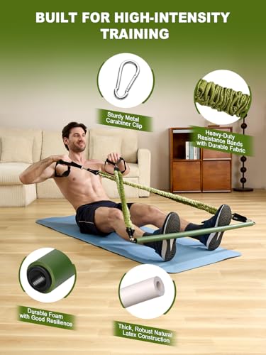 Pilates Bar Kit with Resistance Bands,260LBS Heavy Duty Resistance Bands for Working Out, Strength Pilates Equipment with ...
