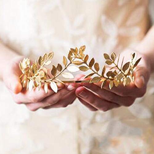 Chargances Bridal Gold Leaf Crown Headband Bridal Tiara Gold Leaf headpiece for Wedding Prom Festival Bridesmaid Hair Acce...