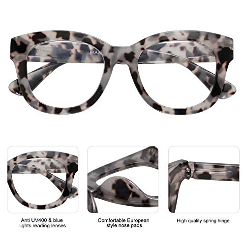 AMOMOMA Retro Oversized Reading Glasses for Women Blue Light Blocking Computer Readers Spring hinge AM6003