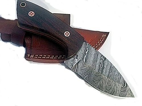 Handmade Damascus Steel Skinner Knife – Premium Survival Knife for Camping & Hiking with Beautiful Handcrafted Leather She...