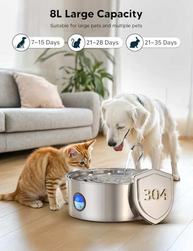 subteenmate Dog Water Fountain for Large Dogs- 270oz/8L Stainless Steel Dog Water Bowl Dispenser Automatic Pet Water Fount...