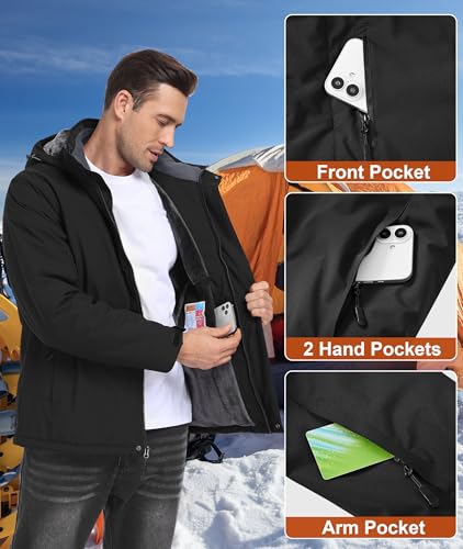 Buyboxs Mens Winter Snow Jacket Waterproof Ski Jackets Snowboard Rain Warm Coat Insulated Hood Fleece Lined