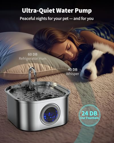 Vekonn Cat Water Fountain Stainless Steel, 3.2L/108oz Cat Fountain with Large Water Level Window, Pet Water Dispenser with...