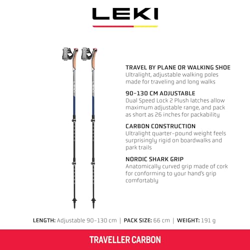 LEKI Traveller Carbon Adjustable Lightweight Trekking Poles for Hiking & Nordic Walking