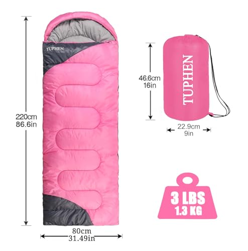 tuphen- Sleeping Bags for Adults Kids Boys Girls Backpacking Hiking Camping Microfiber Liner, Cold Warm Weather 4 Seasons ...