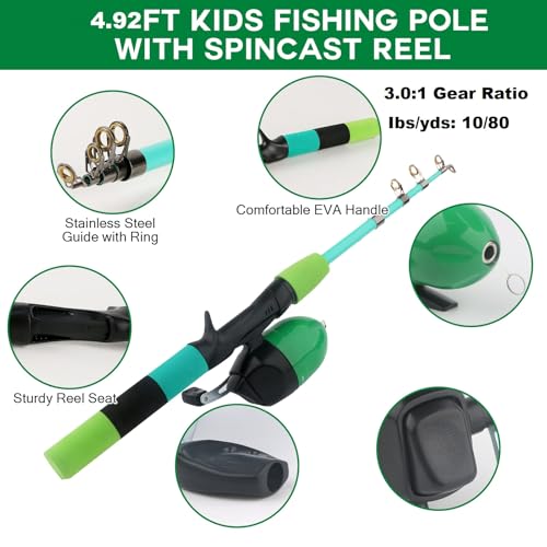 Family Fishing Pole Combo, 2PCS Portable Parent-Child Travel Fishing Kit, 6.89FT 4.92FT Telescopic Fishing Rod Spinning Re...