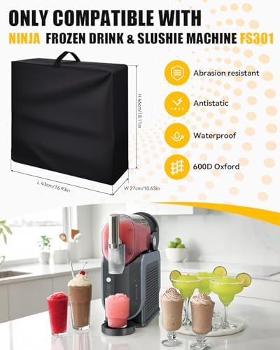 Anti-Static 600D Oxford Slushie Machine Cover for Ninja Professional Slushie Machine FS301/SLUSHi Frozen Drink Maker FS301C – Waterproof & Dustproof Protective Lid for Frozen Beverage Maker, Black