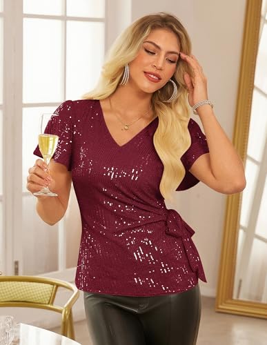 GRACE KARIN Womens Sequin Tops 2025 Ruffle Sleeve Sparkly Shirt, Glitter Party Blouses Dressy Concert Disco Outfits