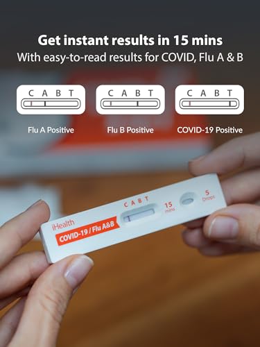 iHealth COVID-19, Flu A&B 3-in-1 Antigen Rapid Test, Results in 15 Minutes, FDA Authorized OTC Flu & COVID Home Test, with...