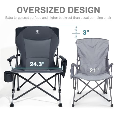 EVER ADVANCED Oversized Folding Camping Chair, for Adults Heavy Duty Lawn Chair with Side Pockets, Portable Collapsible Qu...