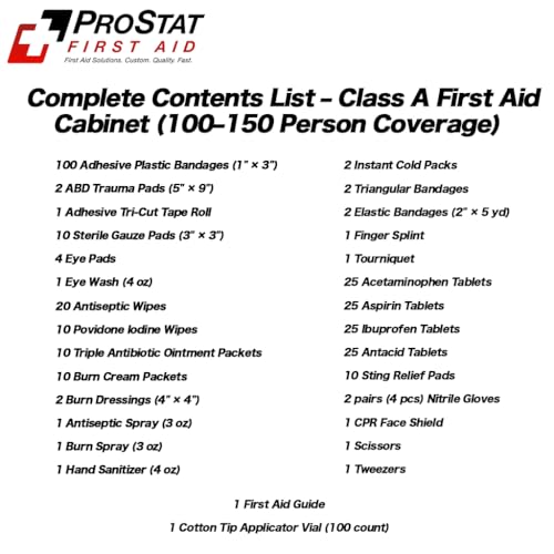 ProStat First Aid 3-Shelf ANSI/OSHA Class A Industrial First Aid Cabinet (Model 8213SP) – Fully Stocked Steel Kit for 100–...