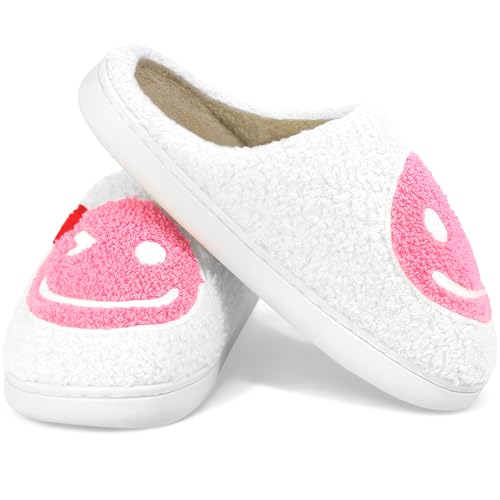 Kattmas Smile Face Slippers for Women Memory Foam Retro Soft Plush Warm Cozy Non-Slip House Slippers Indoor Outdoor Comfor...