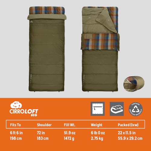 Kelty Wayback Flannel Lined Sleeping Bag, Built in Blanket, Traditional Rectangle Shape, Organic Flannel Cotton Liner, Dua...