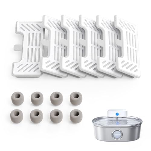 uahpet 6 Pack Replacement Filters & 8 Pack Replacement Filter Sponges for Stainless Steel Pet Fountain Pro (with water lev...
