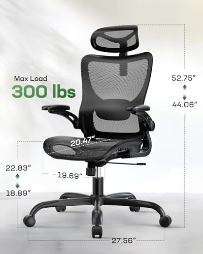 Marsail Ergonomic Mesh Office Chair High Back Home Office Desk Chair with Adaptive Lumbar Support, 2D Headrest, 3D Flip-Up...