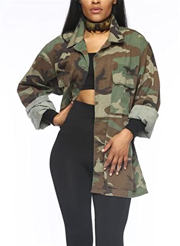 Sexy Camouflage Jacket for Women Army Fatigue Long Cargo Jackets Trench Coat Plus Size