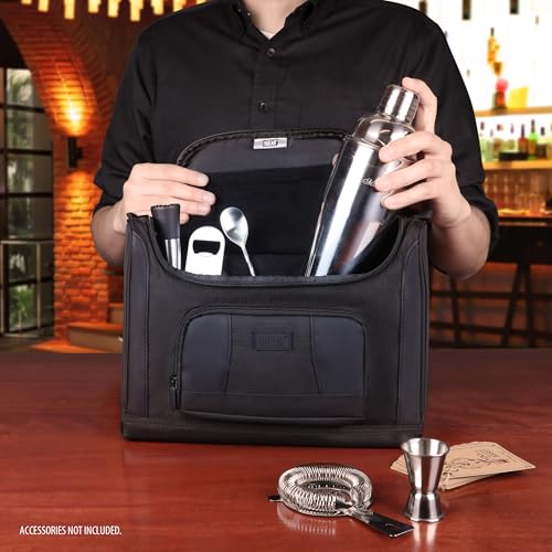 USA Gear Travel Organizer Fits Bartending Kits - Bartending Bag with Shoulder Strap, Customizable Interior for Jigger, Sha...