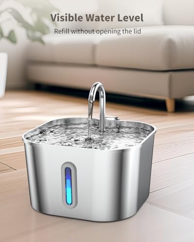 Cat Water Fountain Stainless Steel, 74oz/2.2L Cat Fountain with Quiet Pump, Automatic Pet Water Dispenser, Ideal for Mult...