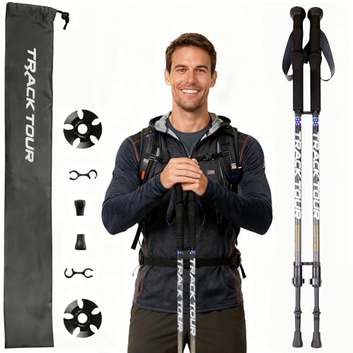 Carbon Fiber Trekking Poles Ultra Lightweight Hiking Poles Walking Sticks with Cork and EVA Foam Grips Quick Adjustable Fl...