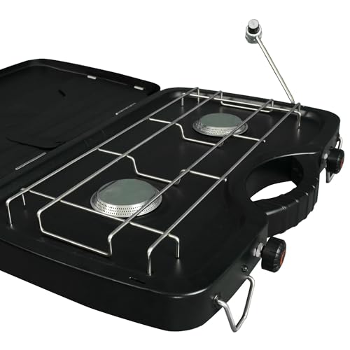 Ozark Trail 2 Burner Propane Gas Camping Stove, Portable Outdoor Cooking Stove, Adjustable Heat Control, Wind Block Panel...