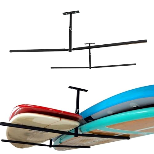 StoreYourBoard Standup Paddleboard and Surfboard Ceiling Storage Rack, Adjustable Garage Mount Hanger, Heavy Duty