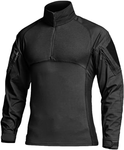 CQR Men's Combat Shirt Tactical 1/4 Zip Long Sleeve Military BDU Shirts Camo EDC Top with Pockets