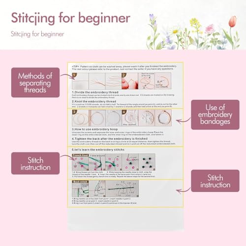 4 Pack Embroidery kit for Beginners Adults DIY Starter Kit, Cross Stitch Kits with Flower Stamped Patterns, Embroidery Hoo...