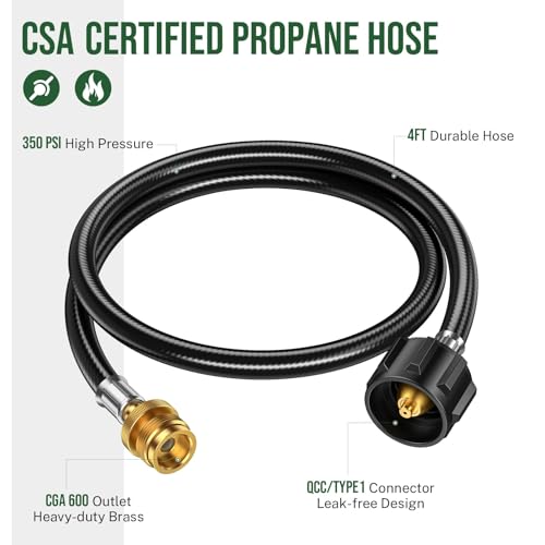 Alloxity 4 Feet Propane Hose Adapter 1lb to 20lb，Propane Adapter 20lb to 1lb Converter, Propane Tank Adapter Hose 20 lb to...