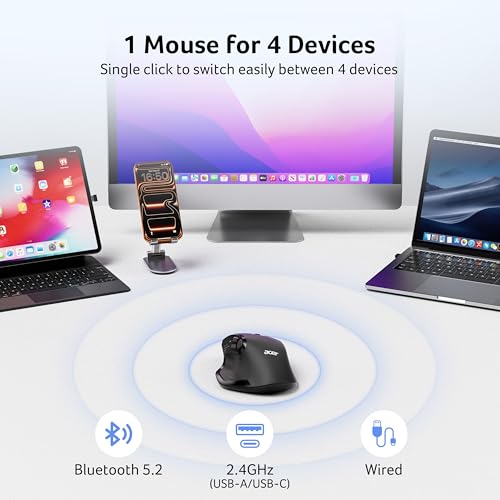 acer Wireless Mouse for Laptop, Bluetooth Computer Mouse for 4 Devices(2.4Ghz+BT 5.2+Wired), OLED Screen Ergonomic Recharg...