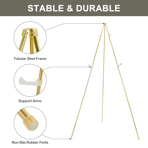 DANMO Easel Stand for Wedding Sign Poster 63'' Instant Display Floor Adjustable Metal Art Easel Gold