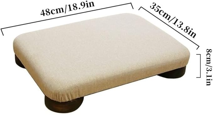 Japanese Tatami Low Stool, Solid-Wood Floor Chair with Cushioned Linen, Bedside Bench or Low Table Seating, Footrest for Meditation(48 * 35 * 8cm)