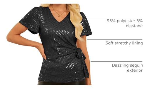 GRACE KARIN Womens Sequin Tops 2025 Ruffle Sleeve Sparkly Shirt, Glitter Party Blouses Dressy Concert Disco Outfits