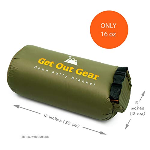 Get Out Gear Down Camping Blanket - Puffy, Packable, Lightweight and Warm | Ideal for Outdoors, Travel, Stadium, Festival...