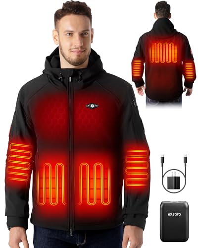 WASOTO Heated Jackets for Men with 9V 18400mAh Battery Pack Included Windproof Waterproof for Snowboarding