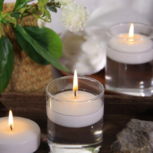 3 inch White Floating Candles, 24 Packs Unscented Floating Candles for Centerpieces-10 Hours Burn Time- 3” Floating Hallow...