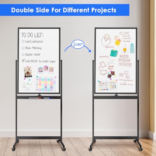 maxtek Magnetic Mobile White Board, 40 x 24 Double Sided Dry Erase Board Rolling Whiteboard, Aluminum Frame Standing White...