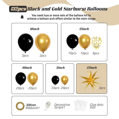 FOTIOMRG Black and Gold Balloons Garland Arch Kit, 5 10 12 18inch Black Gold Confetti Latex Balloons for 2025 Graduation N...