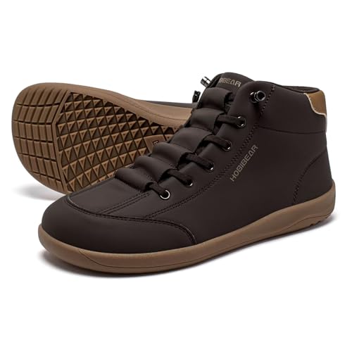 HOBIBEAR Leather Barefoot Boots Zero-Drop Wide Width Minimalist Shoes Unisex Mid Top Walking Boots