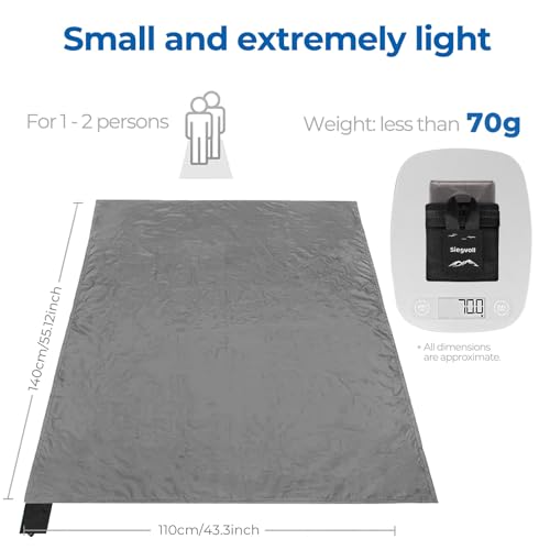 Siegvoll Pocket Picnic Blanket for 1-2 Persons, 43.3x55.12″(2.54oz) Super Light Compact Beach Blanket, SandProof Waterproo...