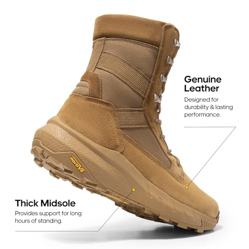 NORTIV 8 Men's Breathable Tactical Military Work Boots Side Zipper Leather Lightweight Hiking Motorcycle Combat Boots 8 In...