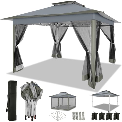 COBIZI 12x12 Pop up Gazebo on Clearance Outdoor pop up Canopy Tent with Mosquito Netting & Sandbags, with 4 Ropes 8 Stakes...