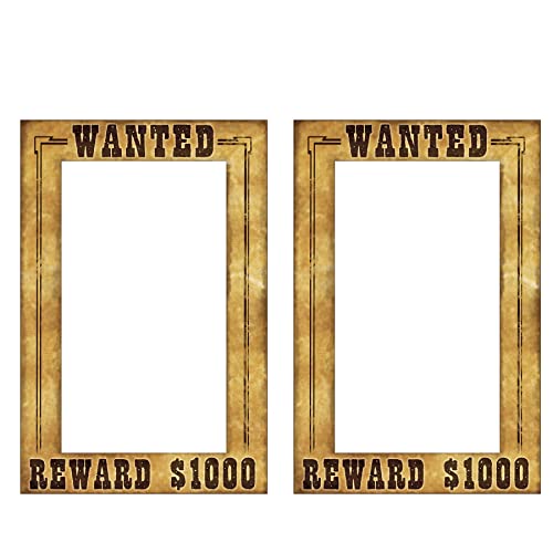 Beistle Western Wanted Photo Fun Frames – 2 Pack Lightweight Cardstock Paper Picture Booth Prop for Wild West, Cowboy, Rod...