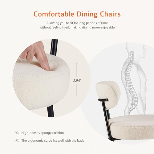 Sweetcrispy Dining Chairs Set of 2, Boucle Upholstered Modern Mid Century Round Kitchen Chairs with Curved Backrest & Meta...