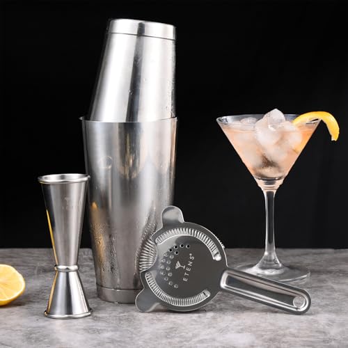 Etens Professional Cocktail Shaker - Weighted Boston Shaker Set with Hawthorne Strainer & Japanese Jigger for Drinks - Sta...