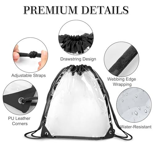 RunaFun 2Pack Clear Drawstring Backpack ，12×12×6 Small Clear Drawstring Bags for Stadium Events, Work, Festivals and Sport...