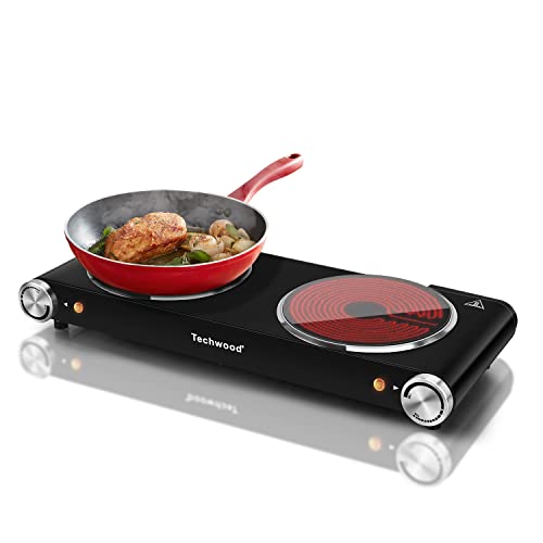Hot Plate, Techwood 1800W Dual Electric Stove, Countertop Stove Double Burner for Cooking, Infrared Ceramic Hot Plates Dou...