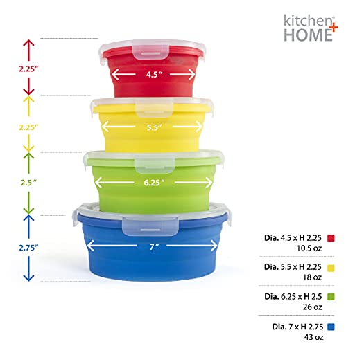 Thin Bins Collapsible Containers Set of 4 Round Silicone Food Storage Containers BPA Free, Microwave, Dishwasher and Freez...